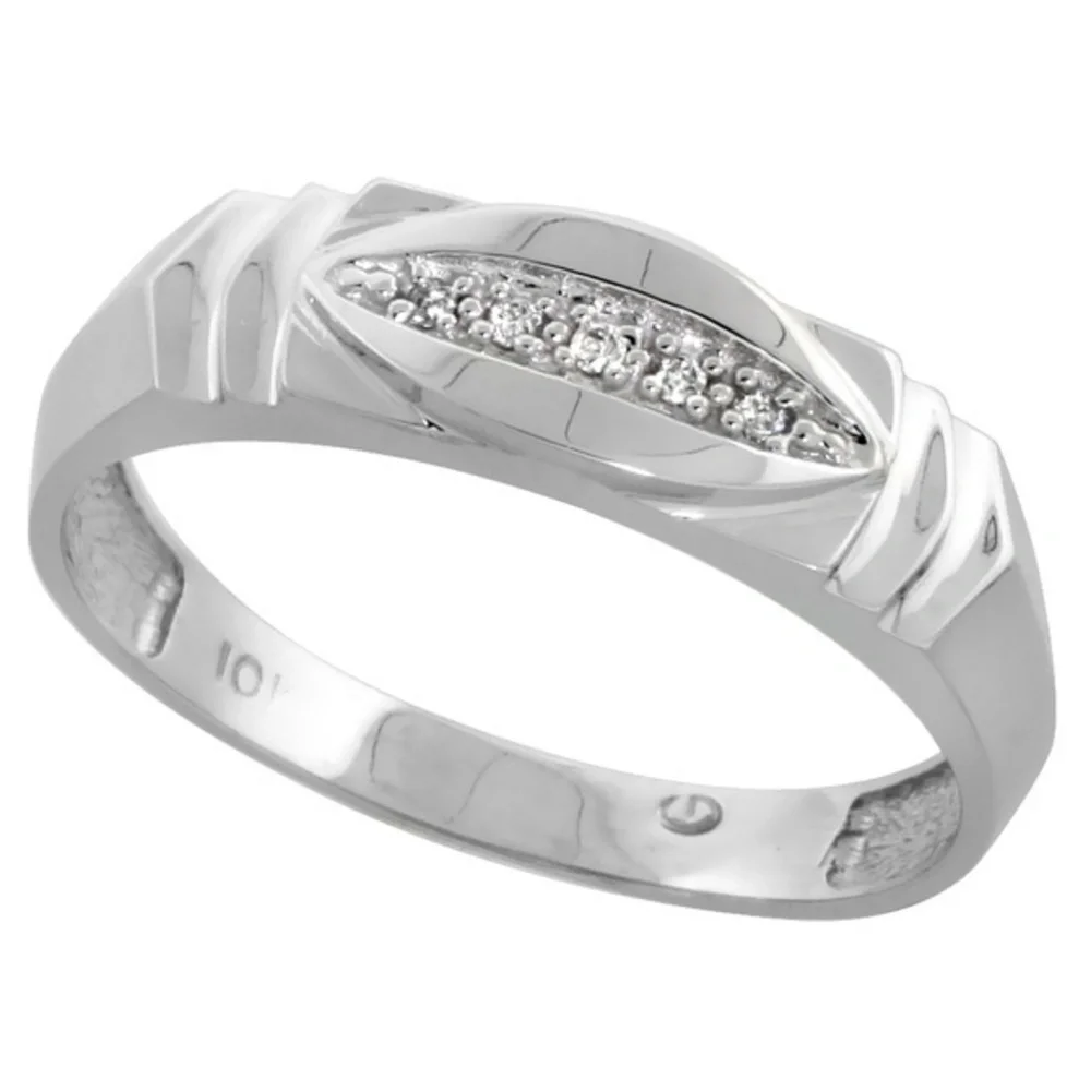 6mm 10k White Gold Real Natural Diamond Wedding Band Ring